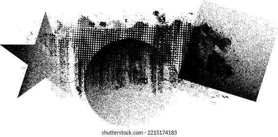 Glitch distorted geometric shape . Noise destroyed background . Trendy defect overlay texture . Glitched collage .Grunge textured . Distressed effect .Vector shapes with stripes screen print texture.
