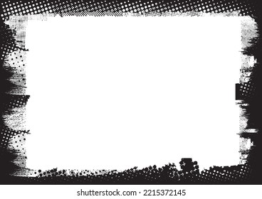 Glitch distorted geometric shape . Noise destroyed logo . Trendy defect error shapes . Glitched frame .Grunge textured . Distressed effect .Vector shapes with a halftone dots screen print texture.