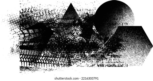 Glitch distorted geometric shape . Noise destroyed background . Trendy defect overlay texture . Glitched collage .Grunge textured . Distressed effect .Vector shapes with stripes screen print texture.

