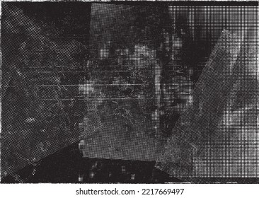 Glitch verzerrte geometrische Form . Rauschen zerstört Logo. Trendy Defaultformen . Glitched frame .Grunge strukturiert. Distressed effect .Vector formt mit einer Siebdrucktextur mit Halbton-Punkten.