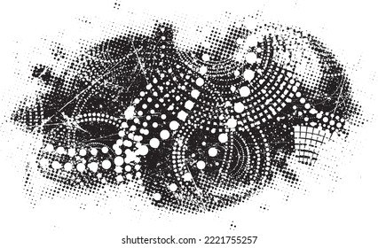 Glitch distorted geometric shape . Noise destroyed logo . Trendy defect error shapes . Glitched frame .Grunge textured . Distressed effect .Vector shapes with a halftone dots screen print texture.