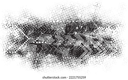 Forma geométrica distorsionada por destello. Logo destruido por ruido. Formas de error de defecto de moda . Marco brillante. Grunge texturado. Efecto perturbado .Formas vectoras con una textura de impresión de pantalla de puntos de medio tono.