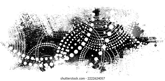 Forma geométrica distorsionada por destello. Logo destruido por ruido. Formas de error de defecto de moda . Marco brillante. Grunge texturado. Efecto perturbado .Formas vectoras con una textura de impresión de pantalla de puntos de medio tono.
