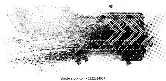 Glitch distorted geometric shape . Noise destroyed logo . Trendy defect error shapes . Glitched frame .Grunge textured . Distressed effect .Vector shapes with a halftone dots screen print texture.
