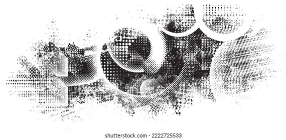 Glitch distorted geometric shape . Noise destroyed logo . Trendy defect error shapes . Glitched frame .Grunge textured . Distressed effect .Vector shapes with a halftone dots screen print texture.