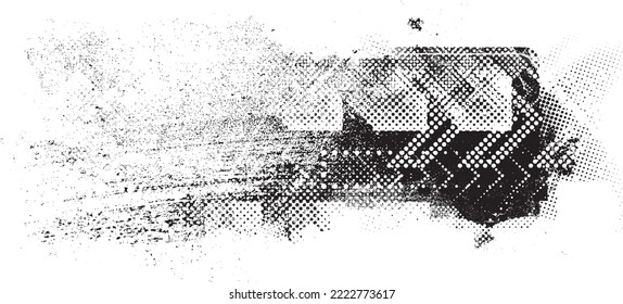 Glitch distorted geometric shape . Noise destroyed logo . Trendy defect error shapes . Glitched frame .Grunge textured . Distressed effect .Vector shapes with a halftone dots screen print texture.