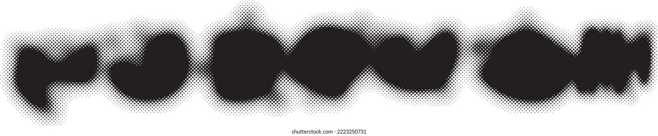 Glitch distorted geometric shape . Noise destroyed blobs . Trendy defect error shapes . Glitched frame .Grunge textured . Distressed effect .Vector shapes with a halftone dots screen print texture.