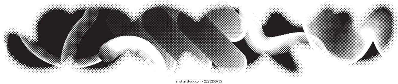 Glitch distorted geometric shape . Noise destroyed blobs . Trendy defect error shapes . Glitched frame .Grunge textured . Distressed effect .Vector shapes with a halftone dots screen print texture.