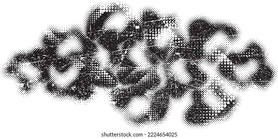Glitch verzerrte geometrische Form . Lärm zerstörte Blobs. Trendy Defaultformen . Glitched frame .Grunge strukturiert. Distressed effect .Vector formt mit einer Siebdrucktextur mit Halbton-Punkten.