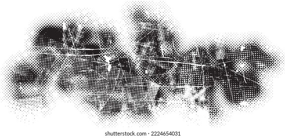 Glitch verzerrte geometrische Form . Lärm zerstörte Blobs. Trendy Defaultformen . Glitched frame .Grunge strukturiert. Distressed effect .Vector formt mit einer Siebdrucktextur mit Halbton-Punkten.