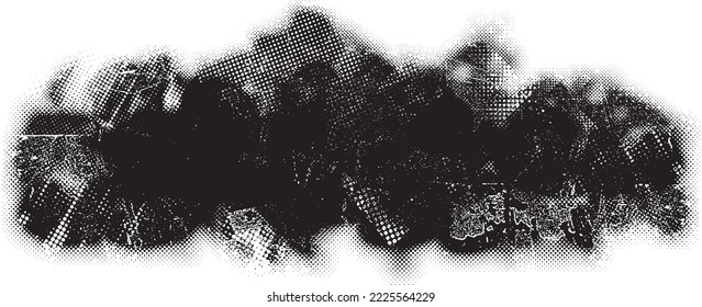 Glitch distorted geometric shape . Noise destroyed logo . Trendy defect error shapes . Glitched frame .Grunge textured . Distressed effect .Vector shapes with a halftone dots screen print texture.