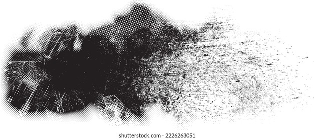 Forma geométrica distorsionada por destello. Logo destruido por ruido. Formas de error de defecto de moda . Marco brillante. Grunge texturado. Efecto perturbado .Formas vectoras con una textura de impresión de pantalla de puntos de medio tono.