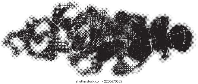 Glitch distorted geometric shape . Noise destroyed logo . Trendy defect error shapes . Glitched frame .Grunge textured . Distressed effect .Vector shapes with a halftone dots screen print texture.