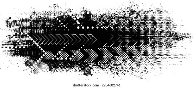 Forma geométrica distorsionada por destello. Logo destruido por ruido. Formas de error de defecto de moda . Marco brillante. Grunge texturado. Efecto perturbado .Formas vectoras con una textura de impresión de pantalla de puntos de medio tono.