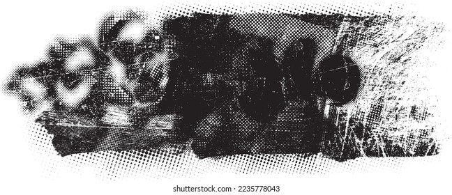 Glitch distorted geometric shape . Noise destroyed logo . Trendy defect error shapes . Glitched frame .Grunge textured . Distressed effect .Vector shapes with a halftone dots screen print texture.