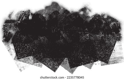 Glitch distorted geometric shape . Noise destroyed logo . Trendy defect error shapes . Glitched frame .Grunge textured . Distressed effect .Vector shapes with a halftone dots screen print texture.