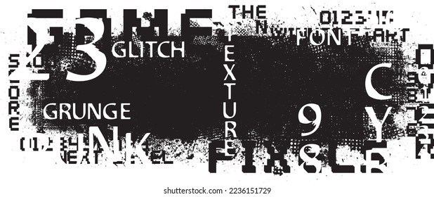 Glitch distorted geometric shape . Noise destroyed logo . Trendy defect error shapes . Glitched frame .Grunge textured . Distressed effect .Vector shapes with a halftone dots screen print texture.