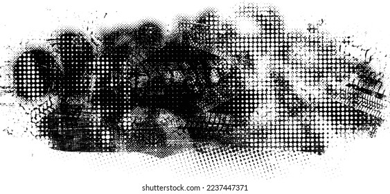 Glitch distorted geometric shape . Noise destroyed logo . Trendy defect error shapes . Glitched frame .Grunge textured . Distressed effect .Vector shapes with a halftone dots screen print texture.