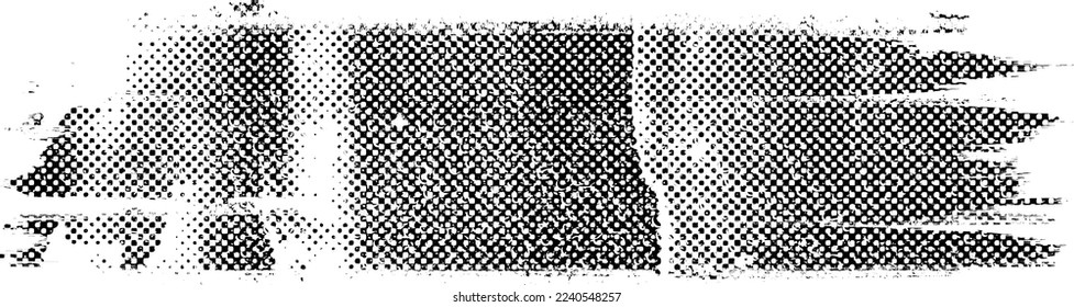 Forma geométrica distorsionada por destello. Logo destruido por ruido. Formas de error de defecto de moda . Marco brillante. Grunge texturado. Efecto perturbado .Formas vectoras con una textura de impresión de pantalla de puntos de medio tono.