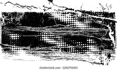 Glitch distorted geometric shape . Noise destroyed logo . Trendy defect error shapes . Glitched frame .Grunge textured . Distressed effect .Vector shapes with a halftone dots screen print texture.