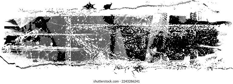 Glitch distorted geometric shape . Noise destroyed logo . Trendy defect error shapes . Glitched frame .Grunge textured . Distressed effect .Vector shapes with a halftone dots screen print texture.