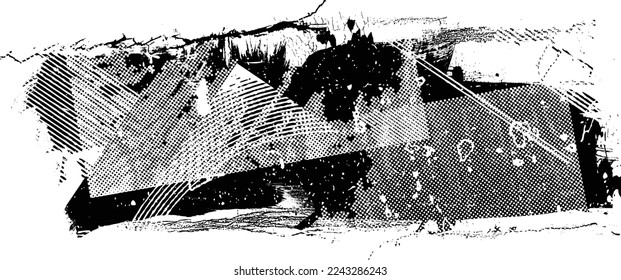 Glitch distorted geometric shape . Noise destroyed logo . Trendy defect error shapes . Glitched frame .Grunge textured . Distressed effect .Vector shapes with a halftone dots screen print texture.