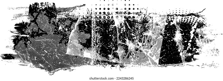 Forma geométrica distorsionada por destello. Logo destruido por ruido. Formas de error de defecto de moda . Marco brillante. Grunge texturado. Efecto perturbado .Formas vectoras con una textura de impresión de pantalla de puntos de medio tono.