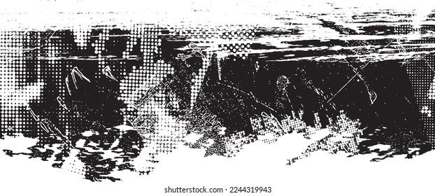 Glitch verzerrte geometrische Form . Rauschen zerstört Logo. Trendy Defaultformen . Glitched frame .Grunge strukturiert. Distressed effect .Vector formt mit einer Siebdrucktextur mit Halbton-Punkten.