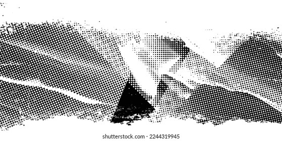 Glitch distorted geometric shape . Noise destroyed logo . Trendy defect error shapes . Glitched frame .Grunge textured . Distressed effect .Vector shapes with a halftone dots screen print texture.