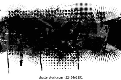 Glitch distorted geometric shape . Noise destroyed logo . Trendy defect error shapes . Glitched frame .Grunge textured . Distressed effect .Vector shapes with a halftone dots screen print texture.