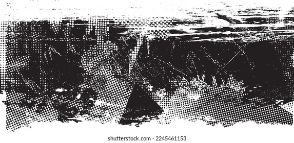 Glitch distorted geometric shape . Noise destroyed logo . Trendy defect error shapes . Glitched frame .Grunge textured . Distressed effect .Vector shapes with a halftone dots screen print texture.