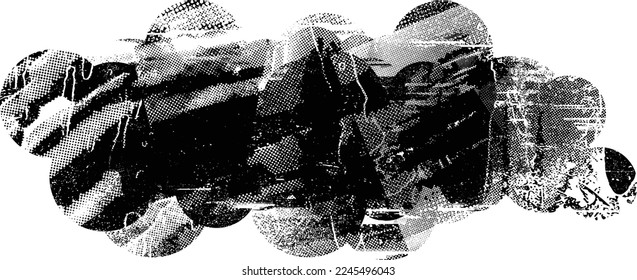 Glitch distorted geometric shape . Noise destroyed logo . Trendy defect error shapes . Glitched frame .Grunge textured . Distressed effect .Vector shapes with a halftone dots screen print texture.