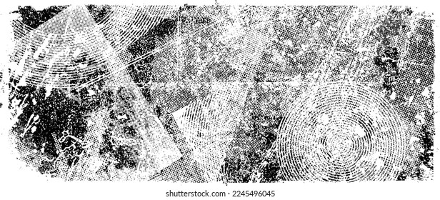Glitch distorted geometric shape . Noise destroyed logo . Trendy defect error shapes . Glitched frame .Grunge textured . Distressed effect .Vector shapes with a halftone dots screen print texture.