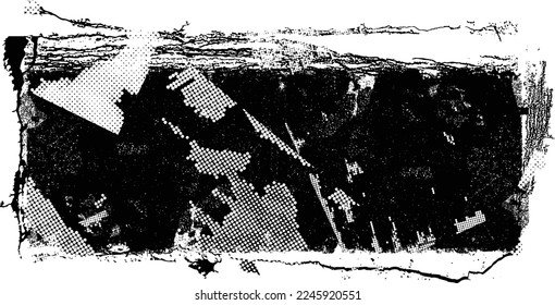 Glitch distorted geometric shape . Noise destroyed logo . Trendy defect error shapes . Glitched frame .Grunge textured . Distressed effect .Vector shapes with a halftone dots screen print texture.