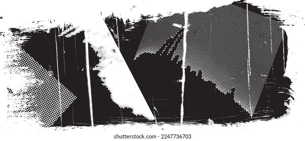 Glitch distorted geometric shape . Noise destroyed logo . Trendy defect error shapes . Glitched frame .Grunge textured . Distressed effect .Vector shapes with a halftone dots screen print texture.
