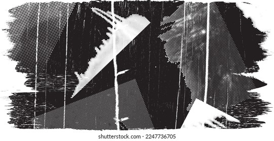 Glitch distorted geometric shape . Noise destroyed logo . Trendy defect error shapes . Glitched frame .Grunge textured . Distressed effect .Vector shapes with a halftone dots screen print texture.