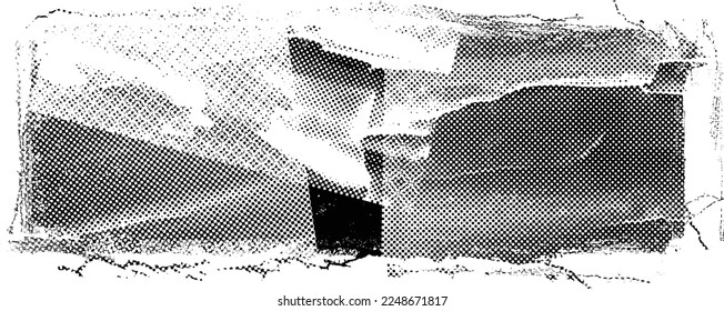 Glitch distorted geometric shape . Noise destroyed logo . Trendy defect error shapes . Glitched frame .Grunge textured . Distressed effect .Vector shapes with a halftone dots screen print texture.
