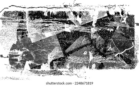 Glitch distorted geometric shape . Noise destroyed logo . Trendy defect error shapes . Glitched frame .Grunge textured . Distressed effect .Vector shapes with a halftone dots screen print texture.