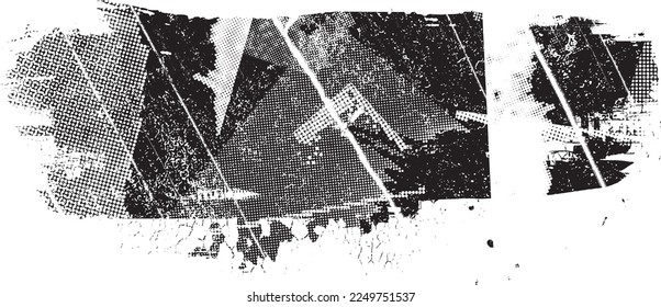 Glitch distorted geometric shape . Noise destroyed logo . Trendy defect error shapes . Glitched frame .Grunge textured . Distressed effect .Vector shapes with a halftone dots screen print texture.