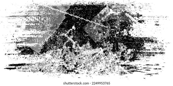 Glitch distorted geometric shape . Noise destroyed logo . Trendy defect error shapes . Glitched frame .Grunge textured . Distressed effect .Vector shapes with a halftone dots screen print texture.