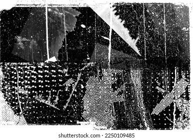 Glitch distorted geometric shape . Noise destroyed logo . Trendy defect error shapes . Glitched frame .Grunge textured . Distressed effect .Vector shapes with a halftone dots screen print texture.