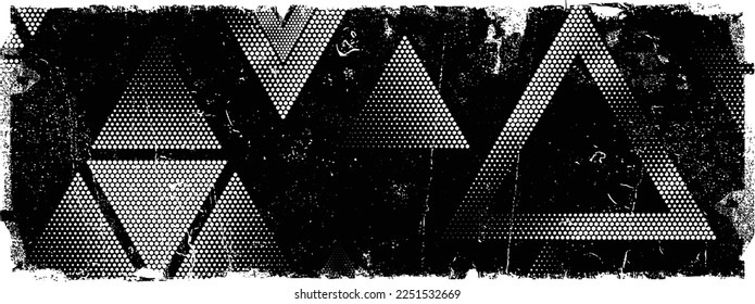 Glitch distorted geometric shape . Noise destroyed logo . Trendy defect error shapes . Glitched frame .Grunge textured . Distressed effect .Vector shapes with a halftone dots screen print texture.