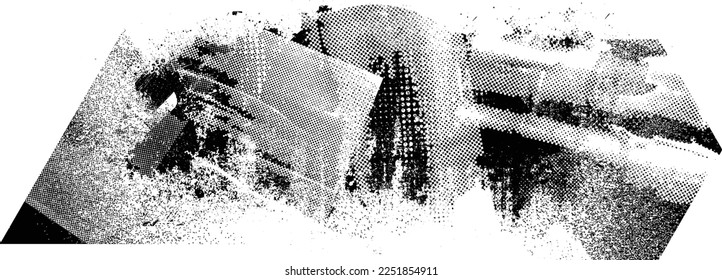 Glitch distorted geometric shape . Noise destroyed background . Trendy defect overlay texture . Glitched collage .Grunge textured . Distressed effect .Vector shapes with stripes screen print texture.
