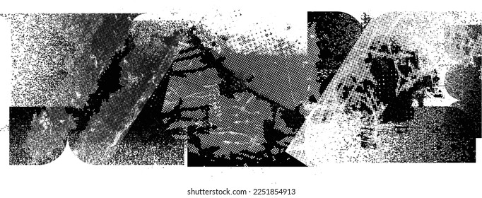 Glitch distorted geometric shape . Noise destroyed background . Trendy defect overlay texture . Glitched collage .Grunge textured . Distressed effect .Vector shapes with stripes screen print texture.
