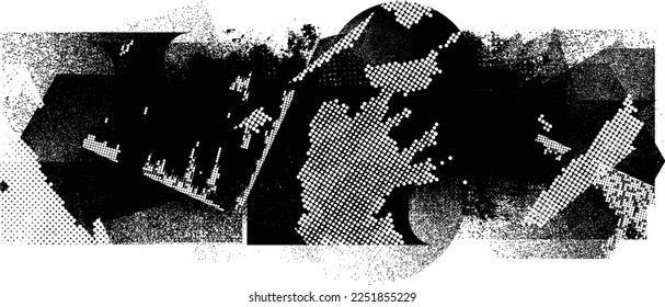 Glitch verzerrte geometrische Form . Rauschen zerstörter Hintergrund. Trendy Defect Overlay Textur . Glitzte Collage .Grunge strukturiert . Distressed effect .Vektor Formen mit Streifen Siebdruck Textur.
