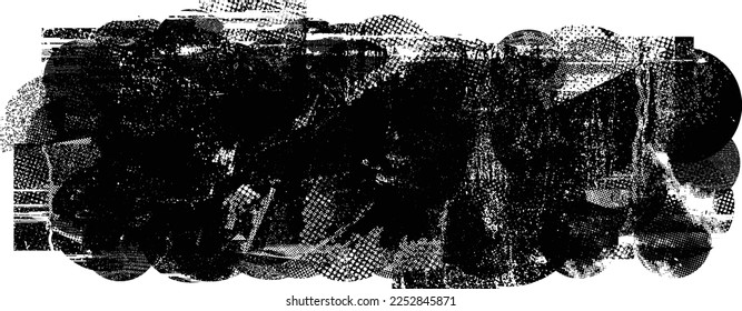 Glitch distorted geometric shape . Noise destroyed logo . Trendy defect error shapes . Glitched frame .Grunge textured . Distressed effect .Vector shapes with a halftone dots screen print texture.