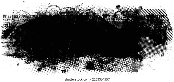 Forma geométrica distorsionada por destello. Logo destruido por ruido. Formas de error de defecto de moda . Marco brillante. Grunge texturado. Efecto perturbado .Formas vectoras con una textura de impresión de pantalla de puntos de medio tono.