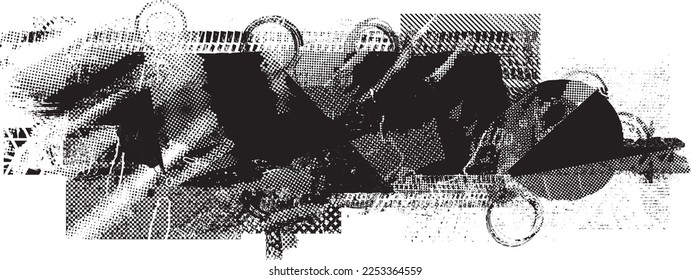 Glitch distorted geometric shape . Noise destroyed logo . Trendy defect error shapes . Glitched frame .Grunge textured . Distressed effect .Vector shapes with a halftone dots screen print texture.