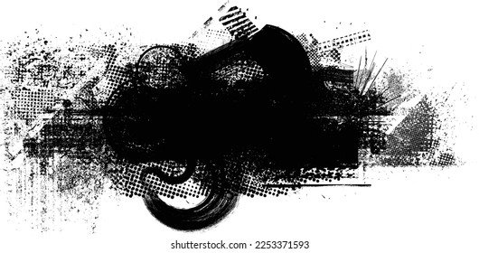 Forma geométrica distorsionada por destello. Logo destruido por ruido. Formas de error de defecto de moda . Marco brillante. Grunge texturado. Efecto perturbado .Formas vectoras con una textura de impresión de pantalla de puntos de medio tono.