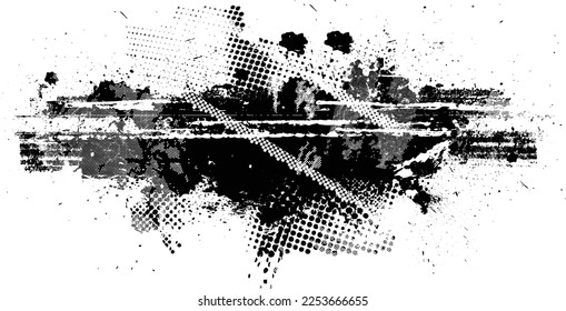Glitch distorted geometric shape . Noise destroyed logo . Trendy defect error shapes . Glitched frame .Grunge textured . Distressed effect .Vector shapes with a halftone dots screen print texture.